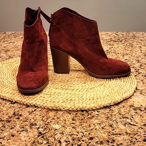 Maroon suede Clark booties